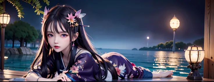 Purple hooded female ninja,Waters Edge,Water pattern details