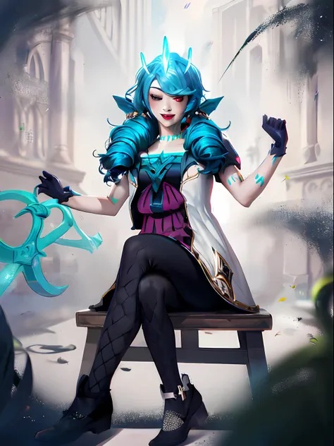 league of legends gwen, wearing viego''s crown, viego's crown, green viego crown, viego crown, 3 spiked viego crown, 3 spiked gl...