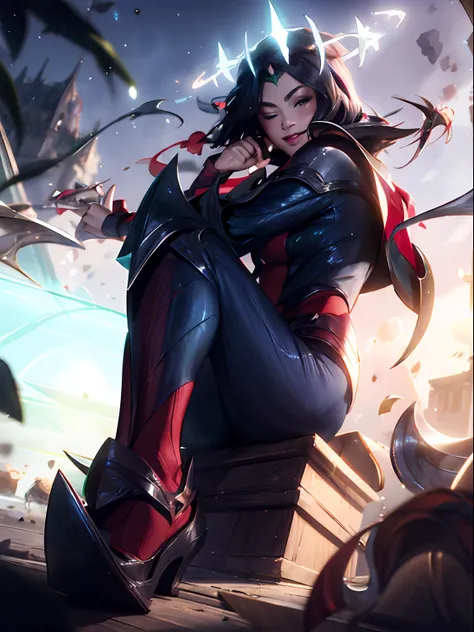 league of legends irelia, wearing viego's crown, viego's crown, green viego crown, viego crown, 3 spiked viego crown, 3 spiked g...