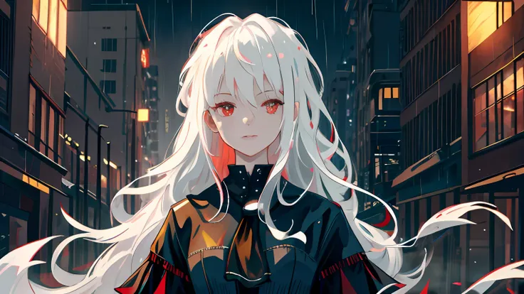 masterpiece, best quality, extremely detailed, cinematic lightning, intricate detail, highres, official art, finely detailed beautiful face and eyes, high resolution illustration, 8k, depth of field, bokeh, solo, 1girl, a girl with white hair and red eyes,...