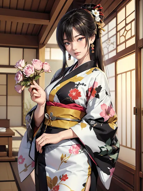 master pieces,hyper quality, hyper detailed,perfect drawing,独奏、beauty in the world、komono、japanese dress、black-haired、japanese h...