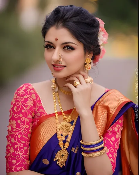 a photo of a 30-year-old woman, stylish, professional portrait, head-shot, slight smile, cute, background bokeh, bshree