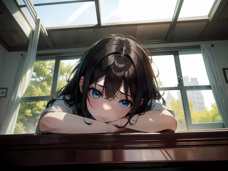 Masterpiece, Best quality,inside a room,In front of the window,3 small children,weeping,