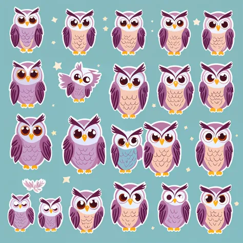 Cute owl stickers Very detailed, clean, high quality, sharp image
