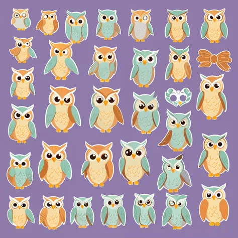 Cute owl stickers Very detailed, clean, high quality, sharp image