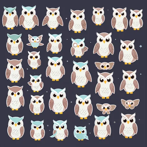 Cute owl stickers Very detailed, clean, high quality, sharp image