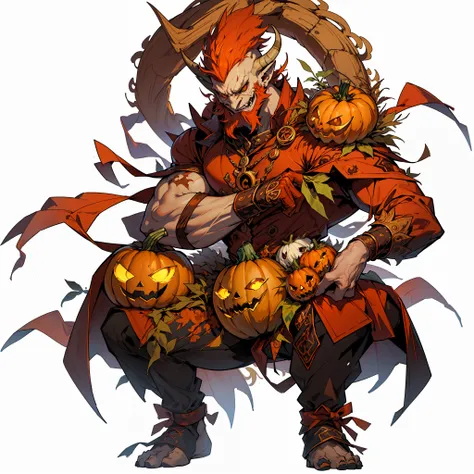 ((top-quality))、((tmasterpiece))、((full body photo of a man))、((very simple background))、(game character design)、pumpkin anthrop...