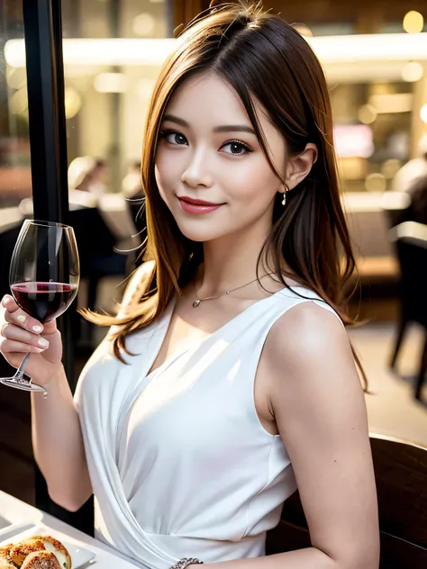 (64K, UHD, top quality, masterpiece: 1.2), (realistic, photorealistic: 1.37), super detailed, pretty woman 1 person, (slim face), (slim body), (brown hair), (short cut), cheeks slightly blushing, (44 years old), 38 years old, solo, beautiful detailed urban...