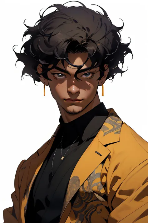 Realistic, (masterpiece, top quality, best quality, official art), very detailed, standing, full body, asian diamon face (sunken eyes, broad with large nostrils nose, dimples, asian skin), colorful, most detailed, gods, short curly hair, black hair, handso...