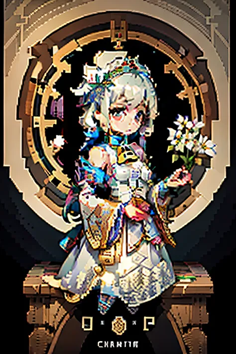 ((masterpiece)), ((ultra detail)), ((best quality)), ganyu, white wedding dress, pixel art, pixel