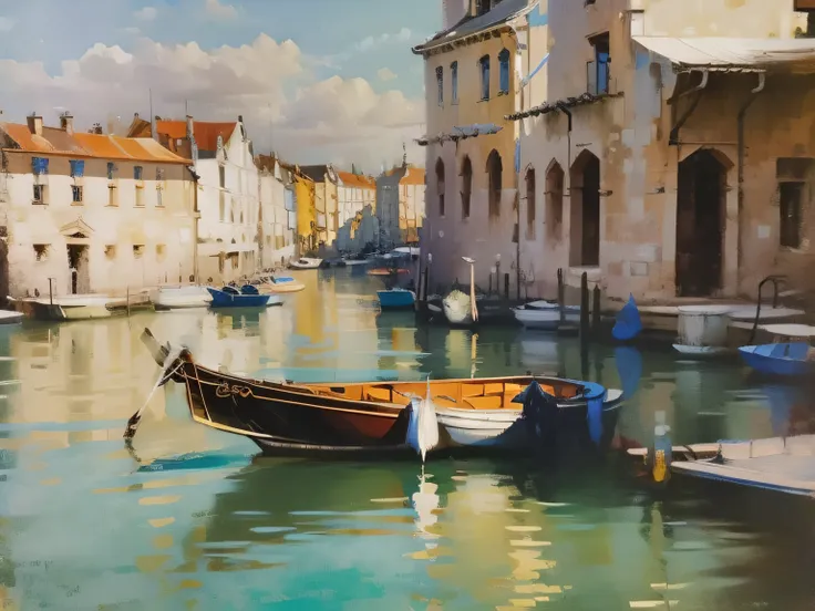 european canal vintage painting