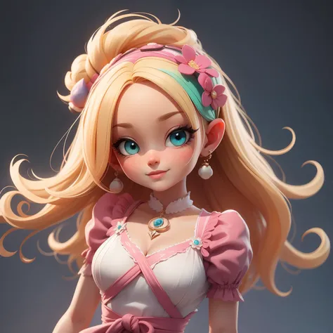 uma garota fofa super bonito, corpo inteiro, Beautiful and stuck hair accessories, Coloridos, olhos delicados, sorrindo, roupas leves e detalhadas, clean background and bright 3D rendering, OC rendering, 8k, Foco suave, fino Glossysuper detalhe --ar 3:6 50...