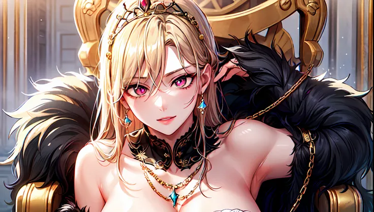 shoujo-style, 1girl, solo, masterpiece, best quality, detailed face, perfect face, perfect eyes, big eyes, ganrealistic eyes, bright pupils, (evil smile:1.2), Gesugao, madman, empy eyes, crazy expressions, long eyelashes, looking at viewer, big breast, (cl...