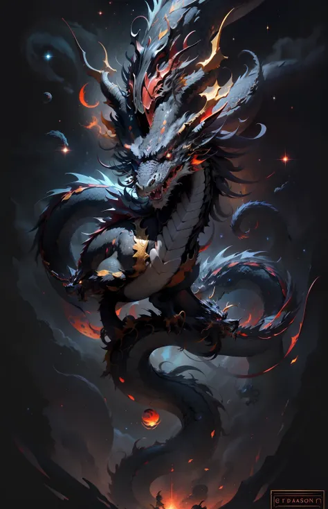 "a majestic cosmic golden eastern dragon with crimson red eyes, gracefully floating through the endless expanse of black space filled with stars, radiating a magnificent but OMINOUS aura". also eastern dragons have 4 dangerously sharp claws two in the fron...