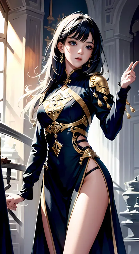 extremaly detailed cg，A high resolution，best qualtiy，tmasterpiece，（a beauty girl：1.3），（GameCG），hutaodef，>_，Gray tunic
