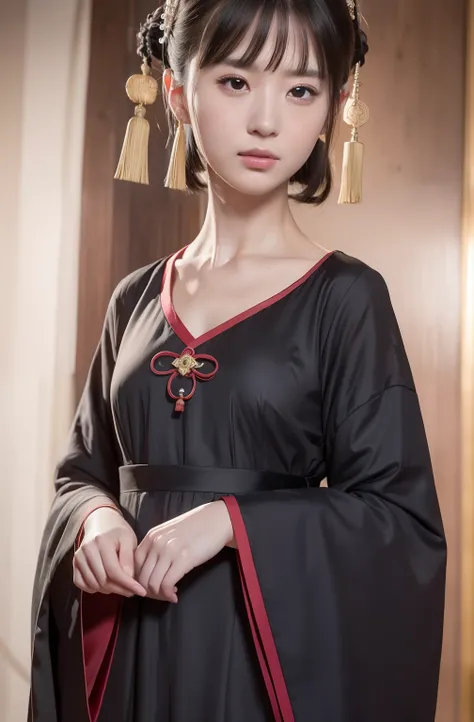 2 18 year old Chinese girl Beautiful eyes,duo,RAW photogr,Real skin, Delicate face, Full body picture, Hanfu, Clothing details, skin detailed, Slim body, Delicate and delicate, Short hair, Black hair, Blunt bangs ,Beauty, Best quality, Super detailed, Mast...