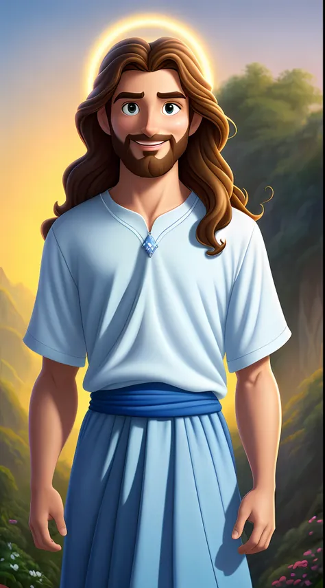 original art quality, full body picture, disney character animation style, young and handsome jesus god, standing posture, hands...