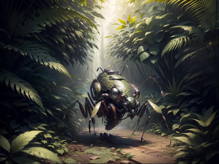 (8k masterpiece best quality: 1.2) a huge fearsome bullet ant wearing a british marine commando helmet camouflage paint under hi...