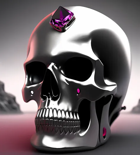 magnificent stylized silver skull, com rubis no lugar dos olhos, ultra detalhado,  8k, obra-prima, lowkey lighting, fundo escuro...