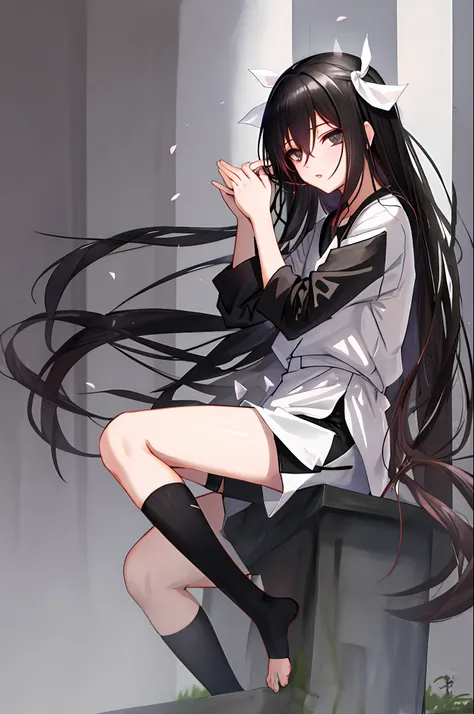 hinata hyuuga, long black hair, long black jacket, white shorts