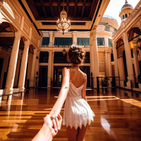 1girl, ultra detailed, highres, masterpiece,
by_style, bf_holding_hands, 1girl holding hands with viewer, walking in the palace,