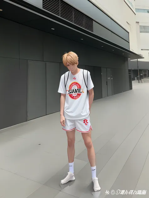 whitet-shirt,Wear white socks,No shoes on
