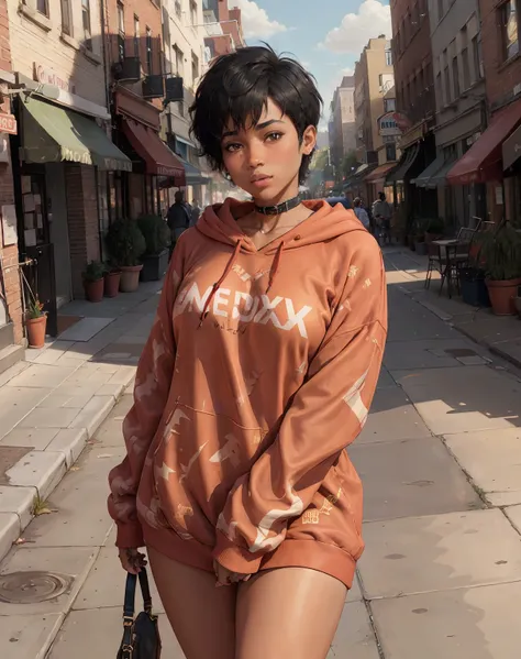 (sexy red oversized_hoodie:1.3) break
[1boy:1girl:0.3], tomboy, solo, very short black hair, pixie cut, brown skin, african amer...