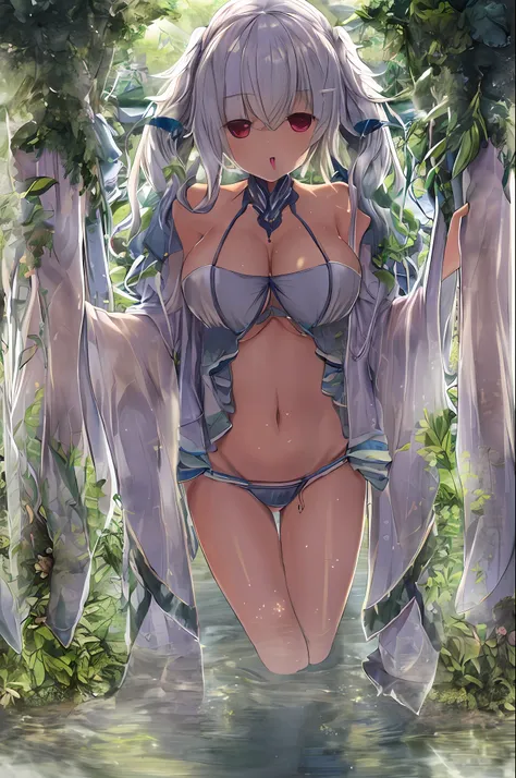 deep v big breasts,perspire,Get wet,There is water on the body,private parts unobstructed,Soak clothes in water,and the tongue sticks out,femele,frontage,Body surface bare 95%,legs separated,Vaginal thrust by,did not wear panties
