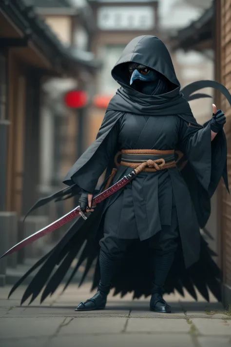 crow in ninja costume、more than human，female ninja