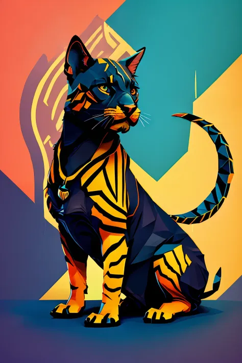 a silhouette design of 1panthera, 3d vector art, beautiful and quirky, bold bright color, black background, blue, yellow and ora...