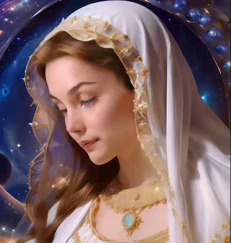 ((( Holy Virgin Mary))) Obra maestra, (La mejor calidad: 1.2), (super fine: 1.2), illustration, (extremadamente delicado y hermoso: 1.2), movie angle, flotante, (Hermoso ojo de detalle: 1.1), (detalle luz: 1.1), Movie Lights, Cielo delicado, ojos azules, (...