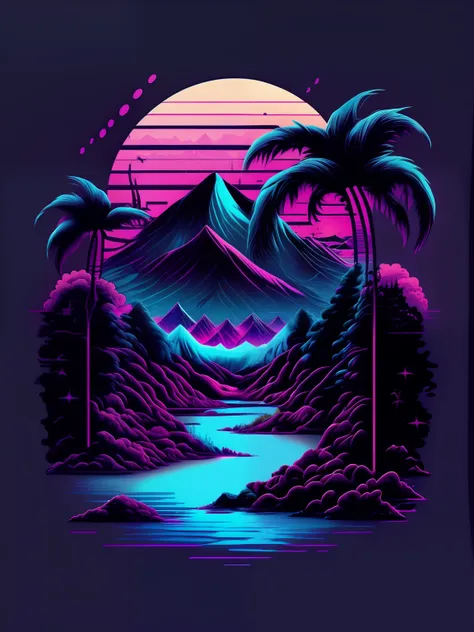 tshirt design, vaporwave style, aesthetic, chill, sad, lofi style, ultra detailed, background, landscape, highly detailed, 8k, h...