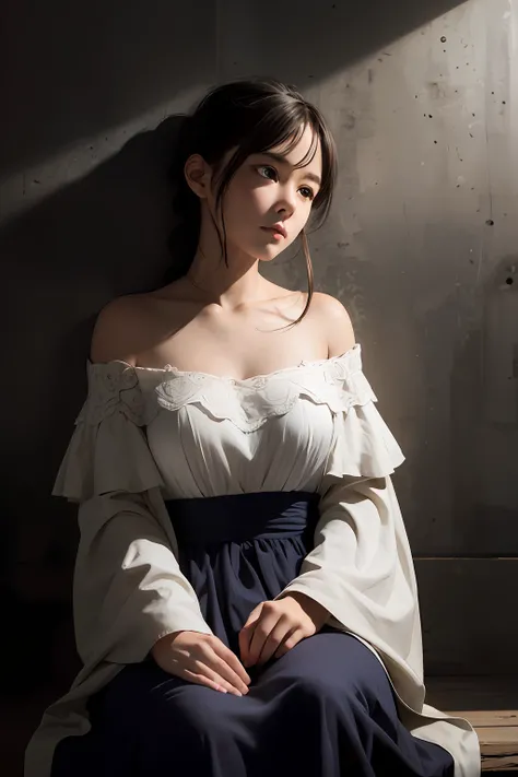 Best quality, masterpiece, ultra high res, (photorealistic:1.4), raw photo, (Authentic skin texture:1.3), (film grain:1.3), panorama, character portrait, very wide shot, narrow waist, cowboy shot, (in the dark, deep shadow, low key, cold light,) night, ...