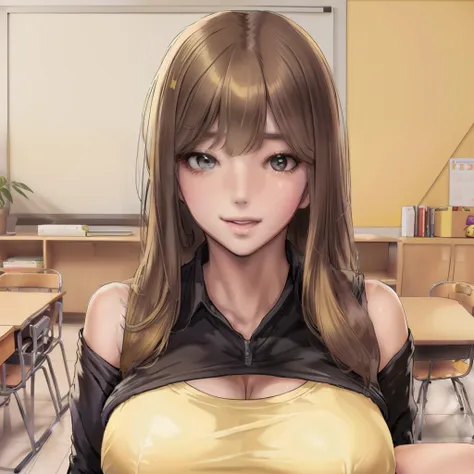 girl, sexy,teacher,super big breast,yellow-brown hair color