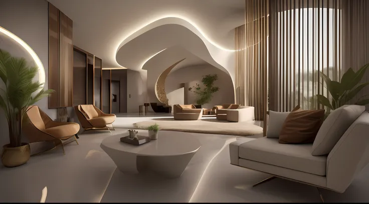 interior design, lounge, utilizando los siguientes materiales de forma armoniosa y coherente con un estilo original, One touch Era mixing stumps, .cgi, Epoxi, Fuego, brillante, Amber, amatista, Titanio de Damasco, magma, robledal, de madera, vóxel, plankin...