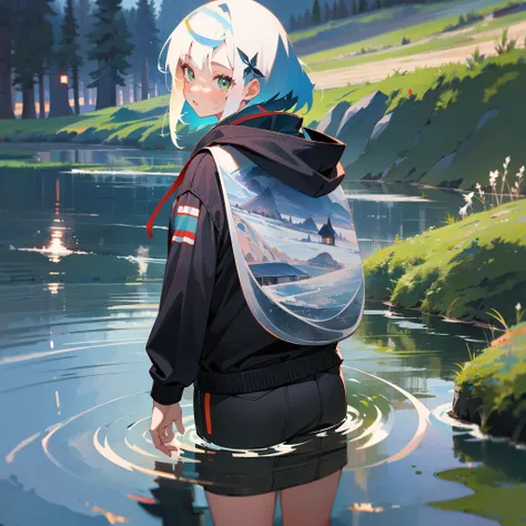 mksks style, (very detailed background:1.0), (highly detailed back ground:1.0), 1girll, full_body, , hoodie, partly_unzipped, ma...