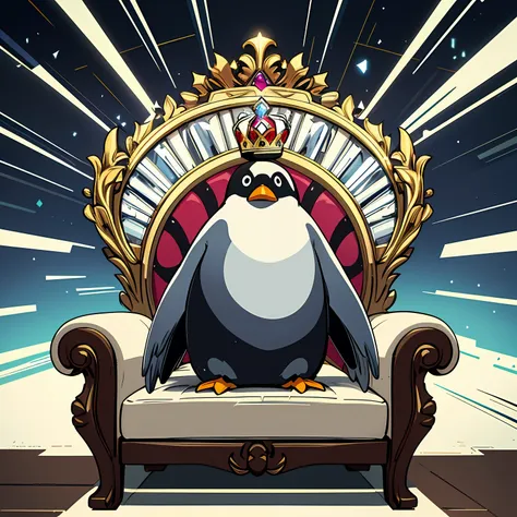 masterpiece, best quality, detailed background, 8k, penguin gorgeous penguin, [:sitting:10] on chair, jewelry, neckless, choker,...