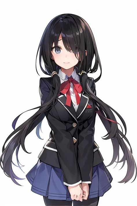 a girl in a school uniform with long black hair, by jin homura, inspired by jin homura, gapmoe yandere, anime visual of a cute g...