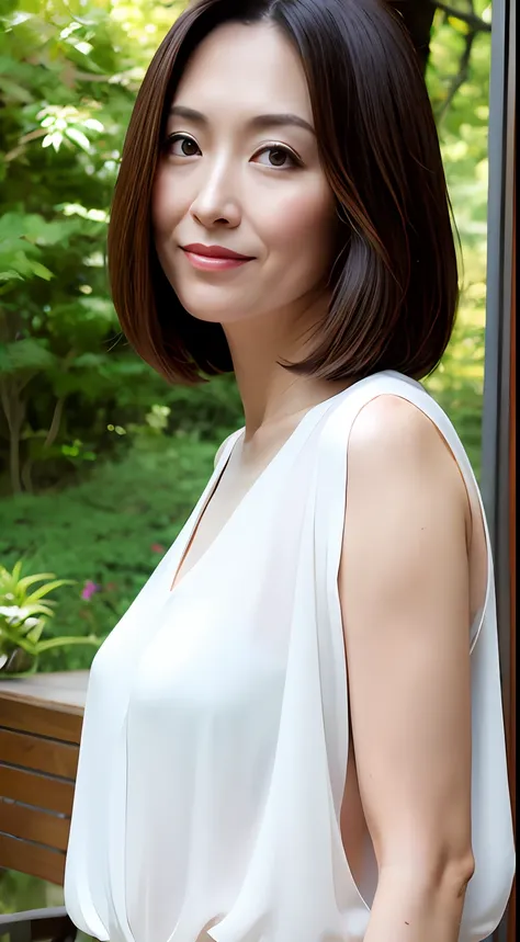 dark brown hair, light brown eyes, japan actress face, adult woman, face about 40 years old, (complex details: 1.2), (highest qu...