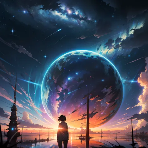 anime - style scene of a beautiful sky with a star and a planet, cosmic skies. by makoto shinkai, anime art wallpaper 4k, anime ...