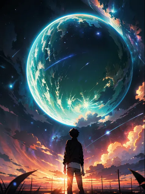 anime - style scene of a beautiful sky with a star and a planet, cosmic skies. by makoto shinkai, anime art wallpaper 4k, anime ...