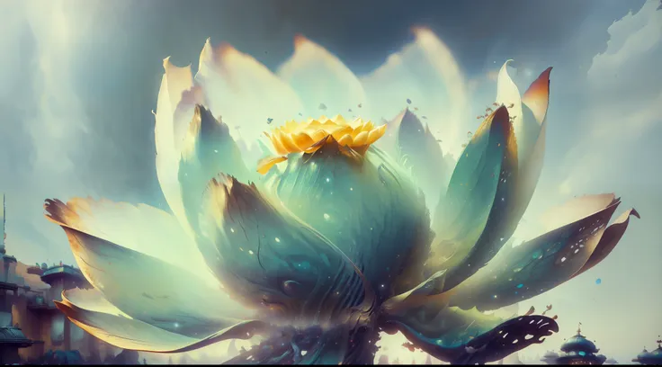 lotus flower，realisticlying，bokeh，light particules，very highly detailed background，detailed face with，detailed and complex busy ...