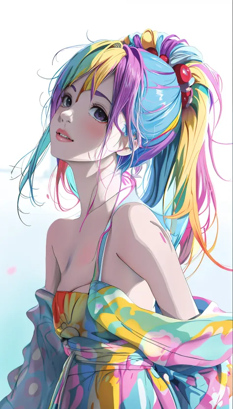 anime girl with colorful hair and colorful clothes, rosla's soft vitality, roslass cartoon vitality, anime style 4 k, beautiful ...