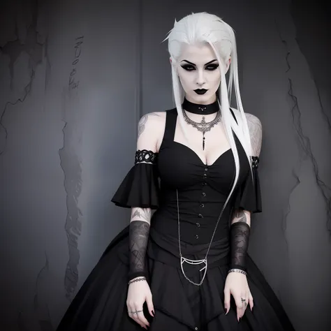 arafed woman with white hair and black top posing for a picture, very beautiful goth top model, pale goth beauty, 1 7 - year - o...