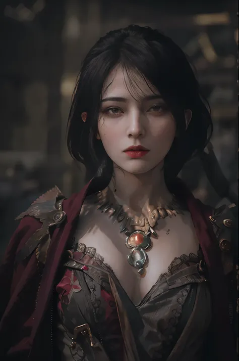 masterpiece, highest quality, raw, analog style, a stunning portrait of a beautiful woman, morrigan, breast, wearing a mage robe...