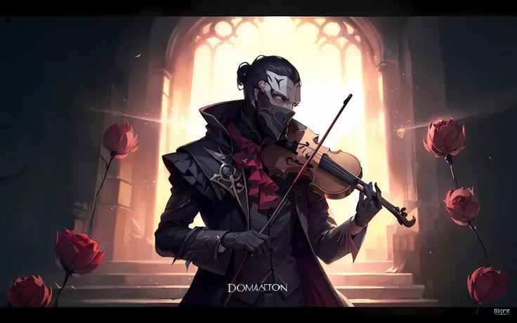 Arafed image of a man in a long coat, playing the violin, badass composition, omen from valorant, Just art for dark metal music, dishonored style, an album cover, official artwork, dishonored inspired, high detail official illustrations, background illustr...