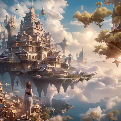 high high quality,Best quality at best,Realiy,Super realistic,super detailing,tmasterpiece,A high resolution,8K,Very realistic,Epic fantasy digital art style,sky cities,Endless Lagrange,Fantastic starry sky,(Extremely detailed floating city:1.3), ((1 Detai...