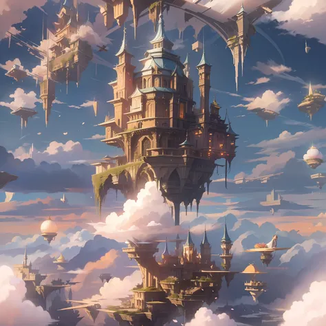 high high quality,Best quality at best,Realiy,Super realistic,super detailing,tmasterpiece,A high resolution,8K,Very realistic,Epic fantasy digital art style,sky cities,Endless Lagrange,Fantastic starry sky,(Extremely detailed floating city:1.3), ((1 Detai...