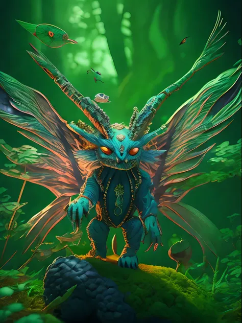 Dremley Carter, Photos of the creatures, 3D magic flying monster,Magic - Fantasy - Forest, Digital art, The most stunning artwork in the world, ((No Man)),volumettic light, Soft and balanced colors, forest scenery, hyper HD, 8k 辛烷值渲染, magical, Amazing, Et...