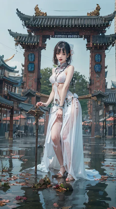 sexy 21 year old cool korean posing in garter, chinese clothes, chinese dress, steampunk anime beauty, steampunk beautiful godde...